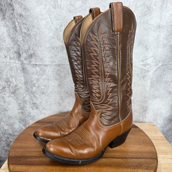 Vtg Tony Lama Western Boots Mens 7 B‎ Brown Leather Cowboy Botas Rodeo Vaquero - Picture 6 of 13
